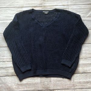 💚 Vince Grid Mesh Open Knit Sweater Navy Blue Cotton Women's